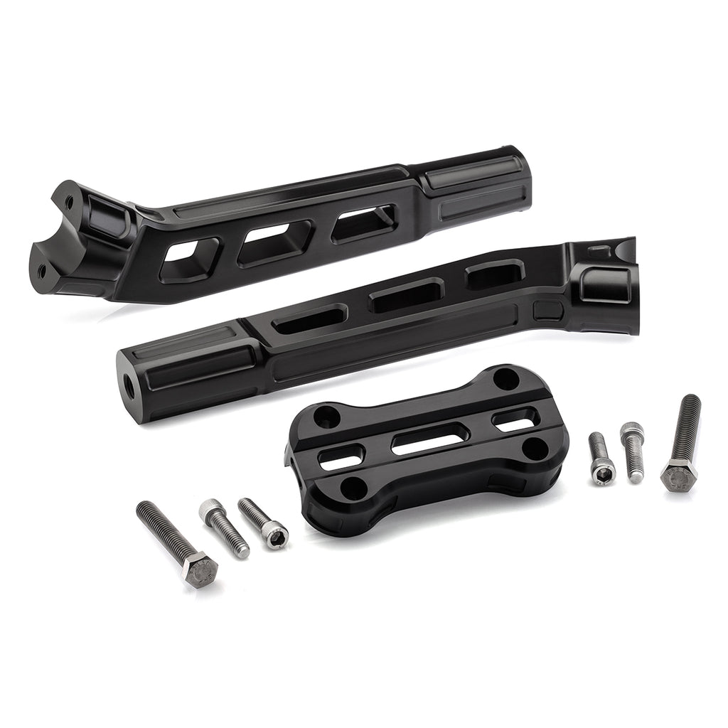 10" Pull-Back Clamp Handlebar Risers for 1" Handlebars - Anodized Black-Bars & Risers-HellBend Custom Cycles