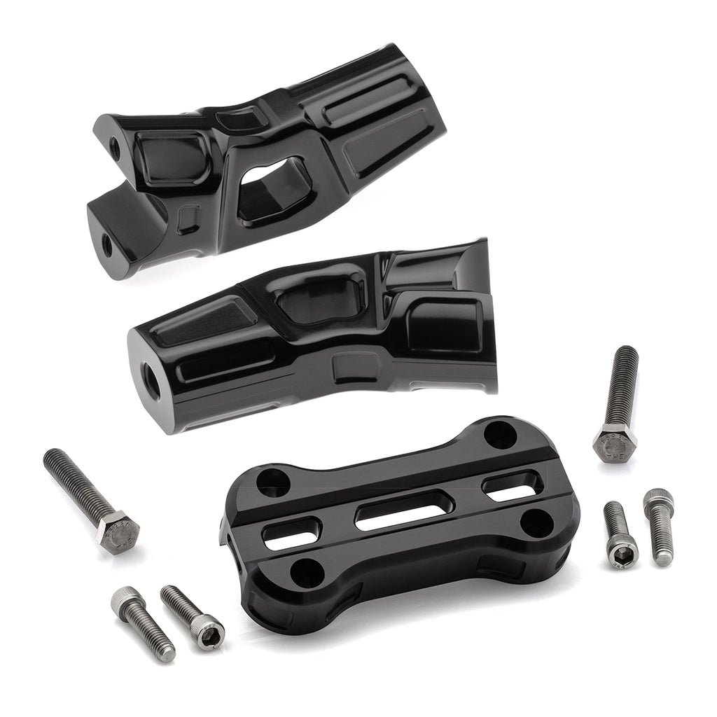 4" Pull-Back Clamp Handlebar Risers for 1" Handlebars - Anodized Black-Bars & Risers-HellBend Custom Cycles