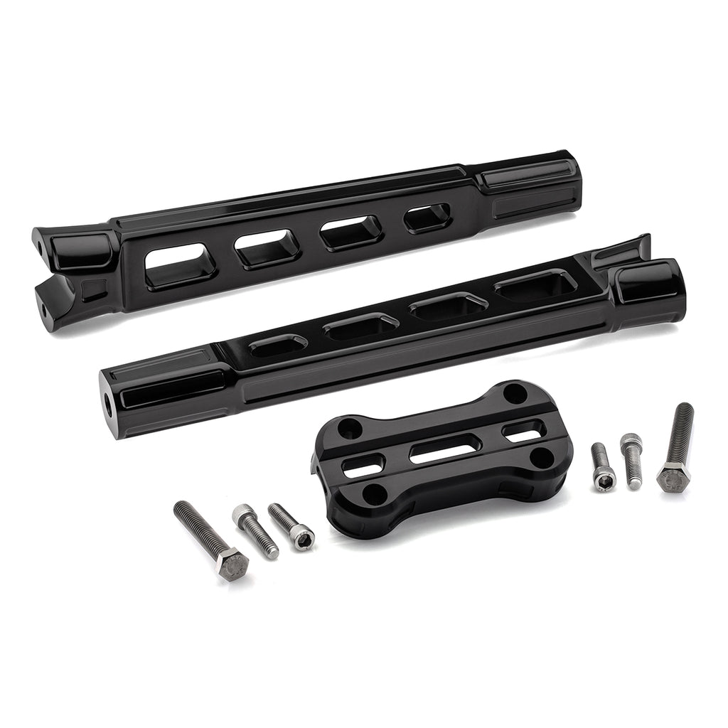 12" Straight Clamp Handlebar Risers for 1-1/8" Handlebars - Anodized Black-Bars & Risers-HellBend Custom Cycles