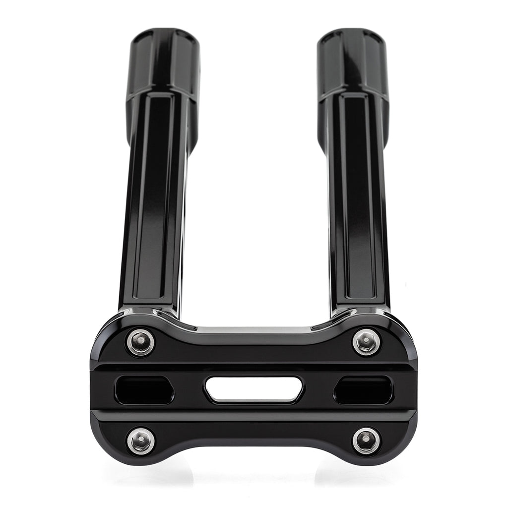 12" Pull-Back Clamp Handlebar Risers for 1-1/8" Handlebars - Anodized Black-Bars & Risers-HellBend Custom Cycles